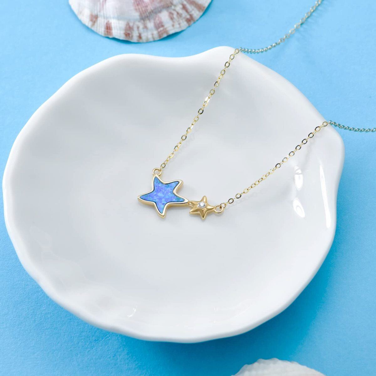 9K Gold Opal Starfish Pendant Necklace-4