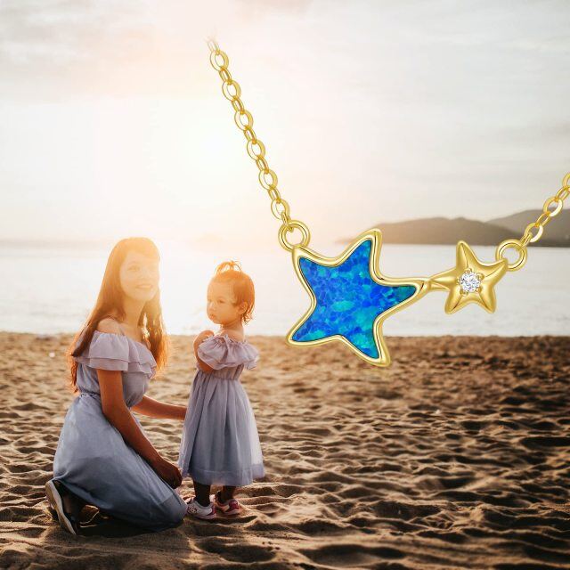 Colar com pingente de estrela do mar em opala de ouro 14K-5