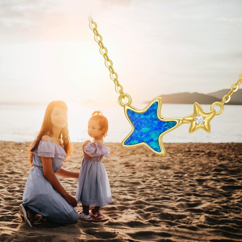 9K White Gold Opal Starfish Pendant Necklace-5