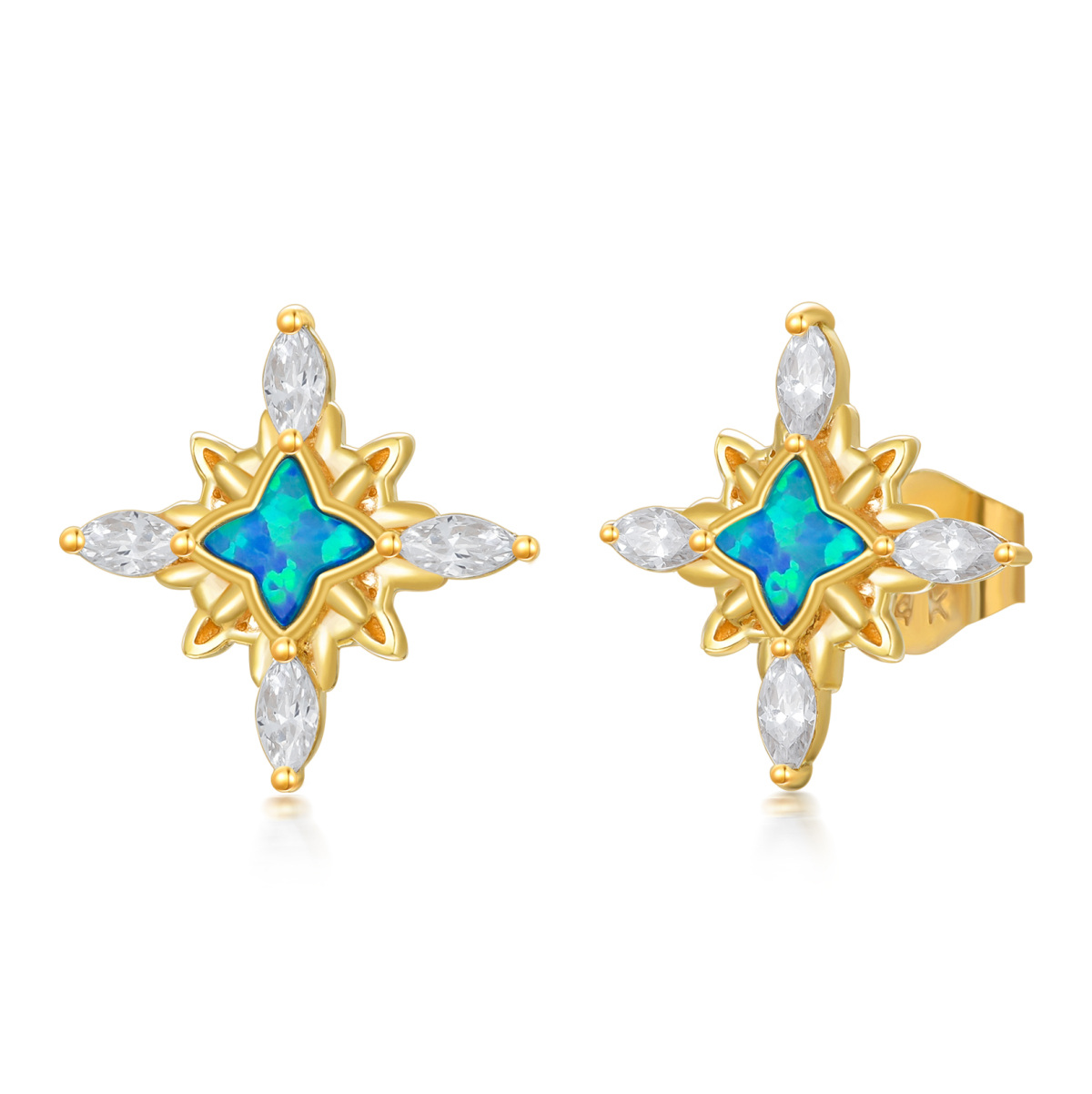 10K Gold Opal Stars Stud Earrings-1