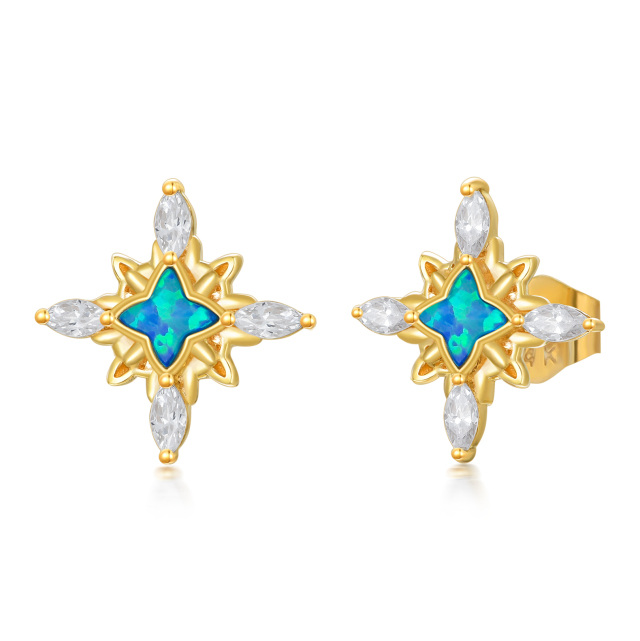 10K Gold Opal Stars Stud Earrings