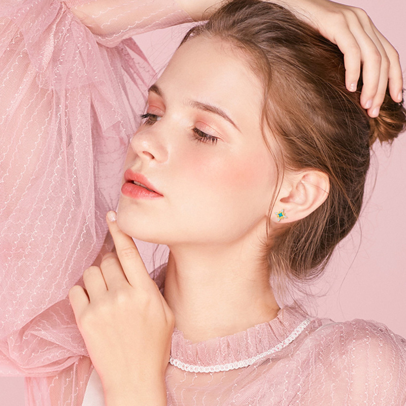 14K Gold Opal Stars Stud Earrings-2