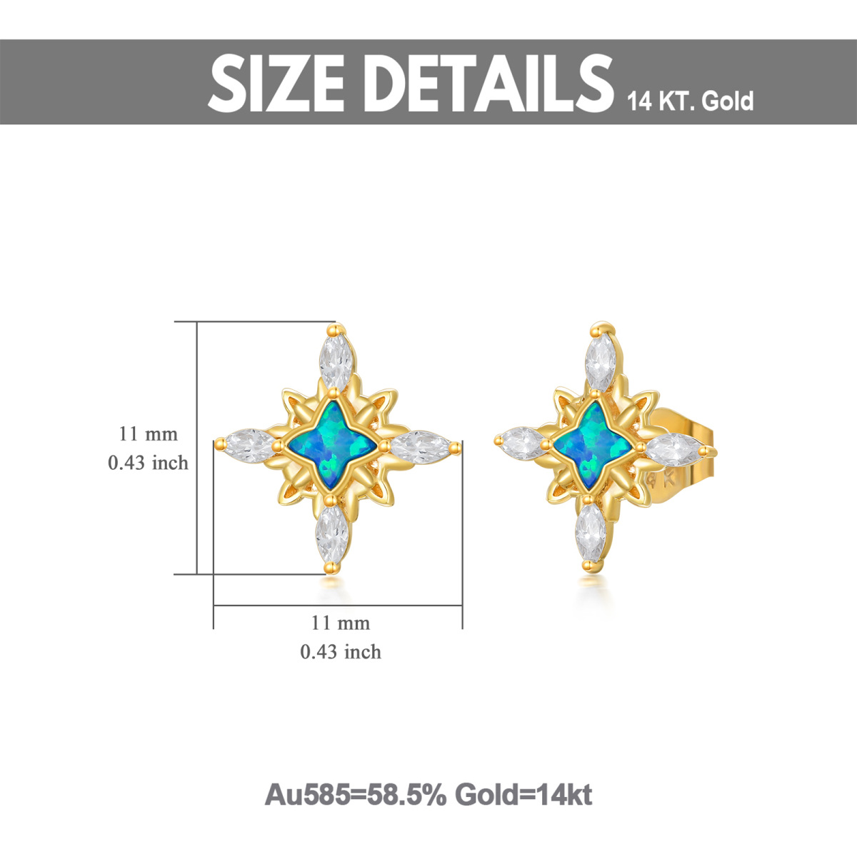 10K Gold Opal Stars Stud Earrings-5