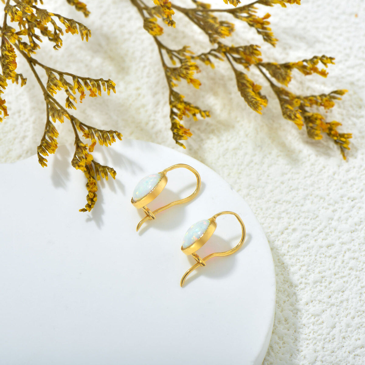 14K Gold Opal Stud Earrings-4