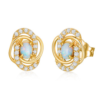 14K Gold Opal Stud Earrings-12