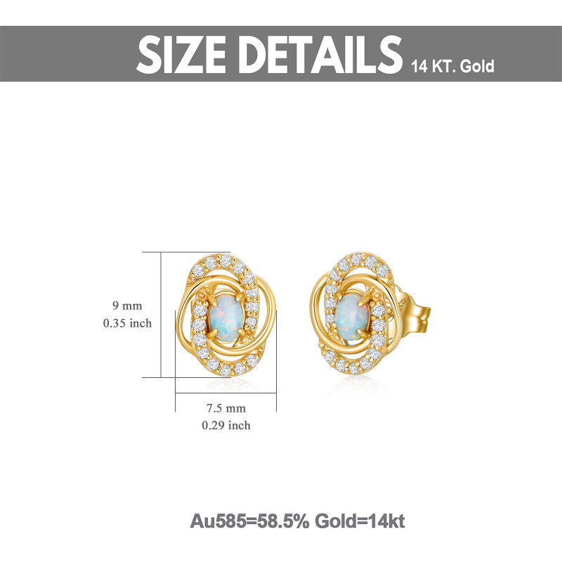 10K White Gold Opal Stud Earrings-5