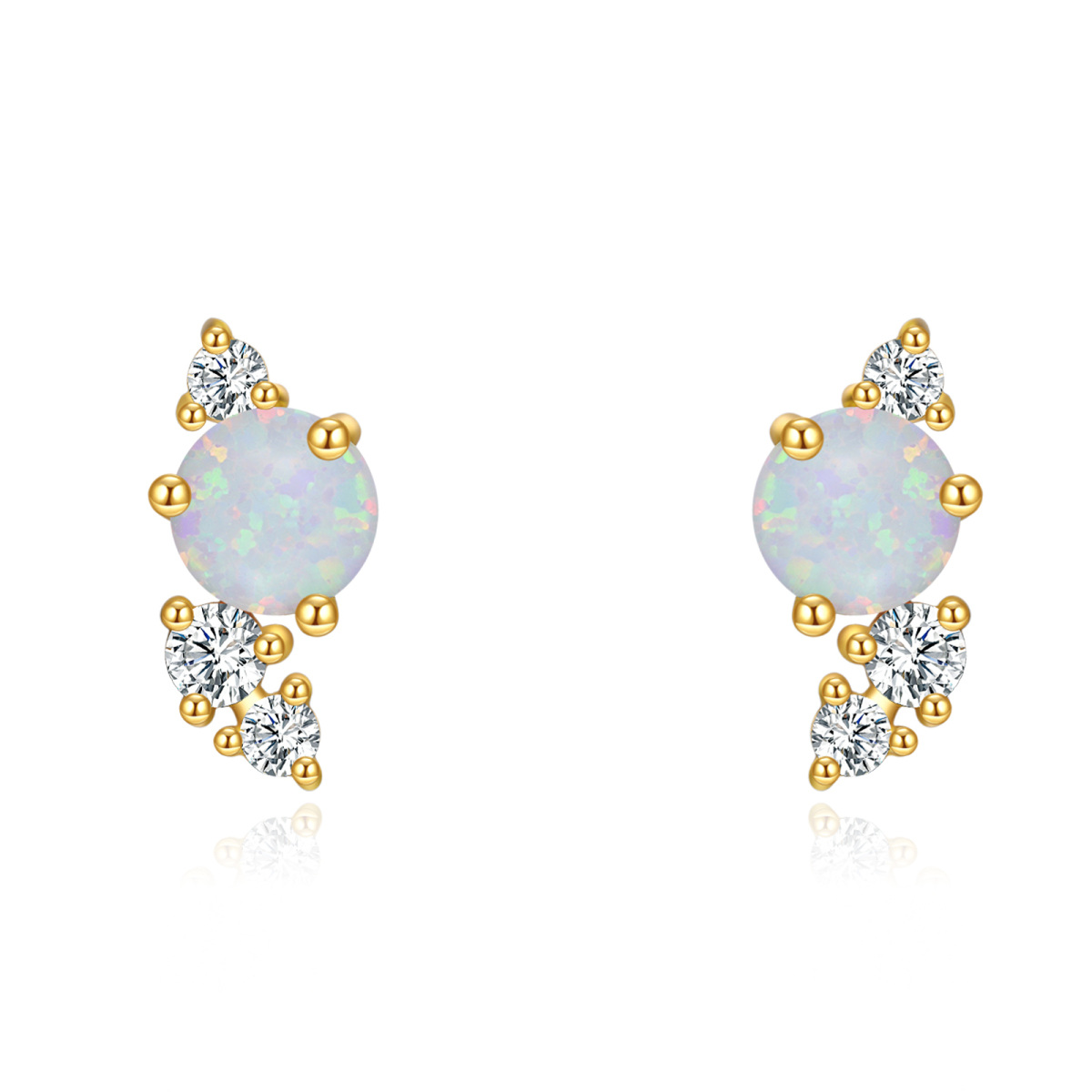 Aretes de ópalo y circonita cúbica en oro de 14 quilates-1