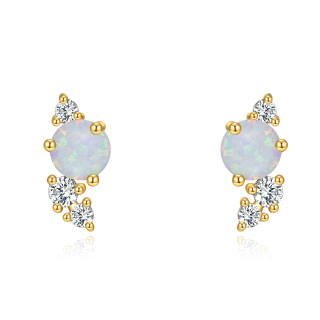 14K Gold Cubic Zirconia & Opal Stud Earrings-8