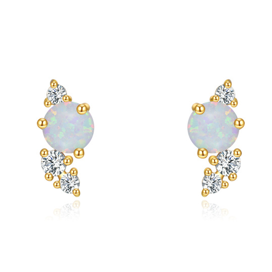 14K Gold Cubic Zirconia & Opal Stud Earrings