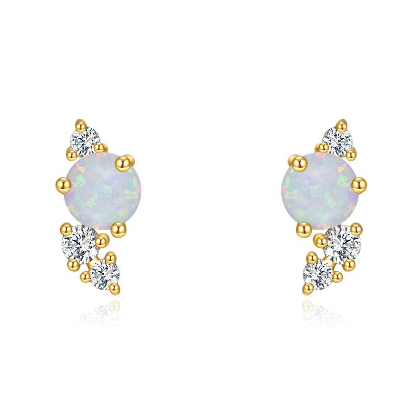 10K Gold Cubic Zirconia & Opal Stud Earrings-16
