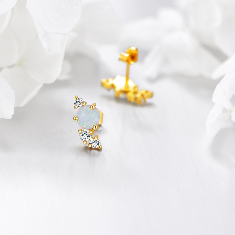 Brincos de pino de opala com zircónias cúbicas em ouro 10K-3