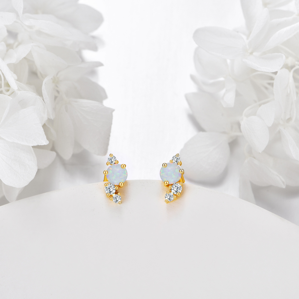 Aretes de ópalo y circonita cúbica en oro de 14 quilates-4