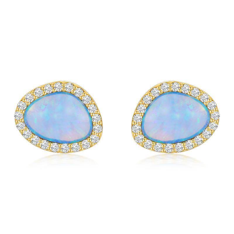10K Gold Opal Stud Earrings-1