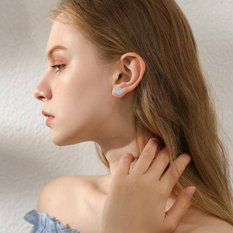 10K Gold Opal Stud Earrings-2