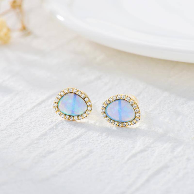 10K White Gold Opal Stud Earrings-3
