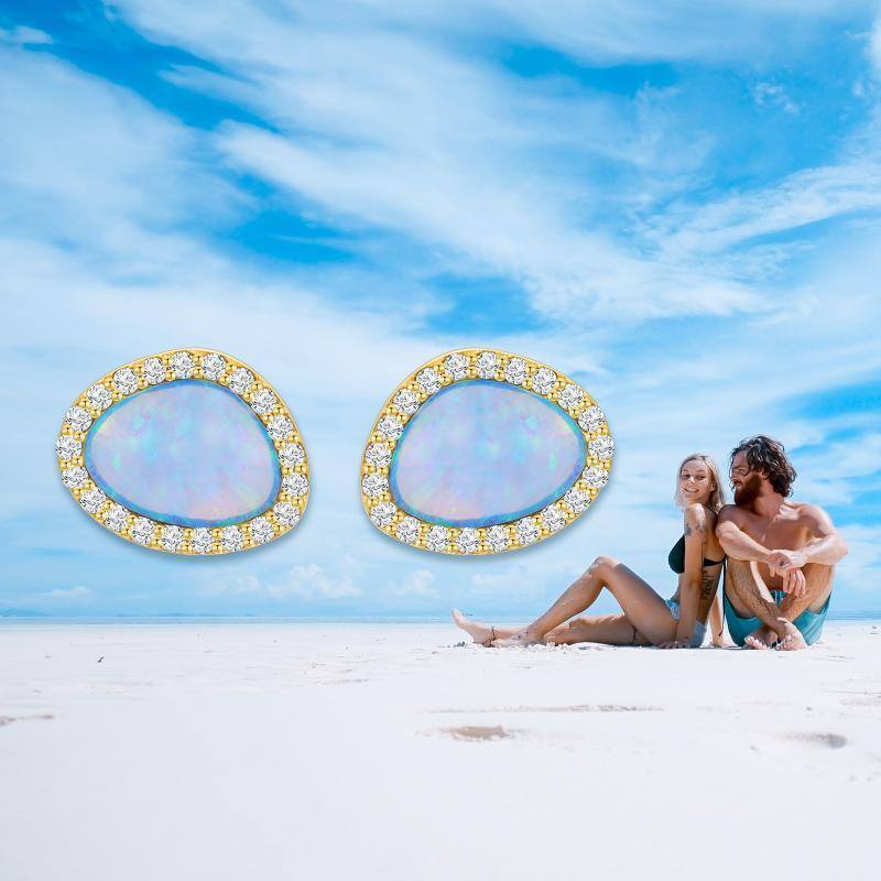 10K White Gold Opal Stud Earrings-5