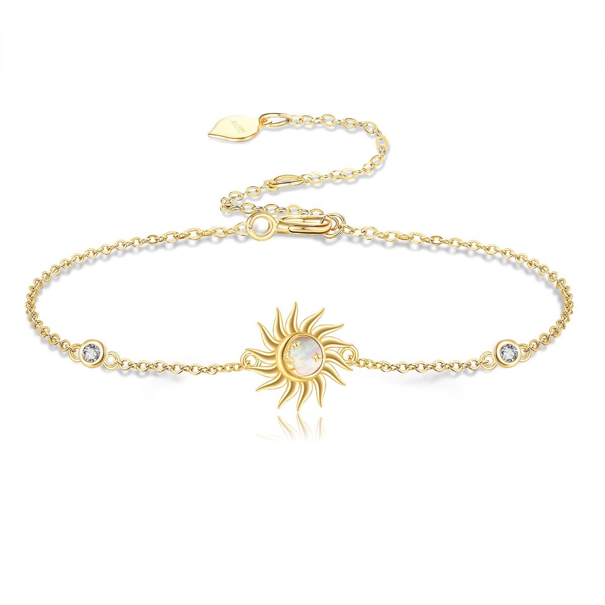 14K Gold Cubic Zirconia & Opal Sun Bracelet for Women-1