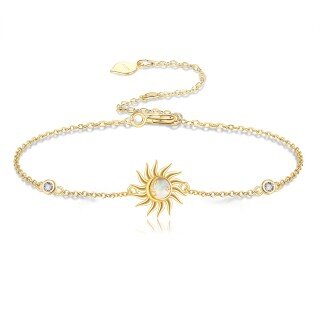 10K Gold Cubic Zirconia & Opal Sun Bracelet for Women-2