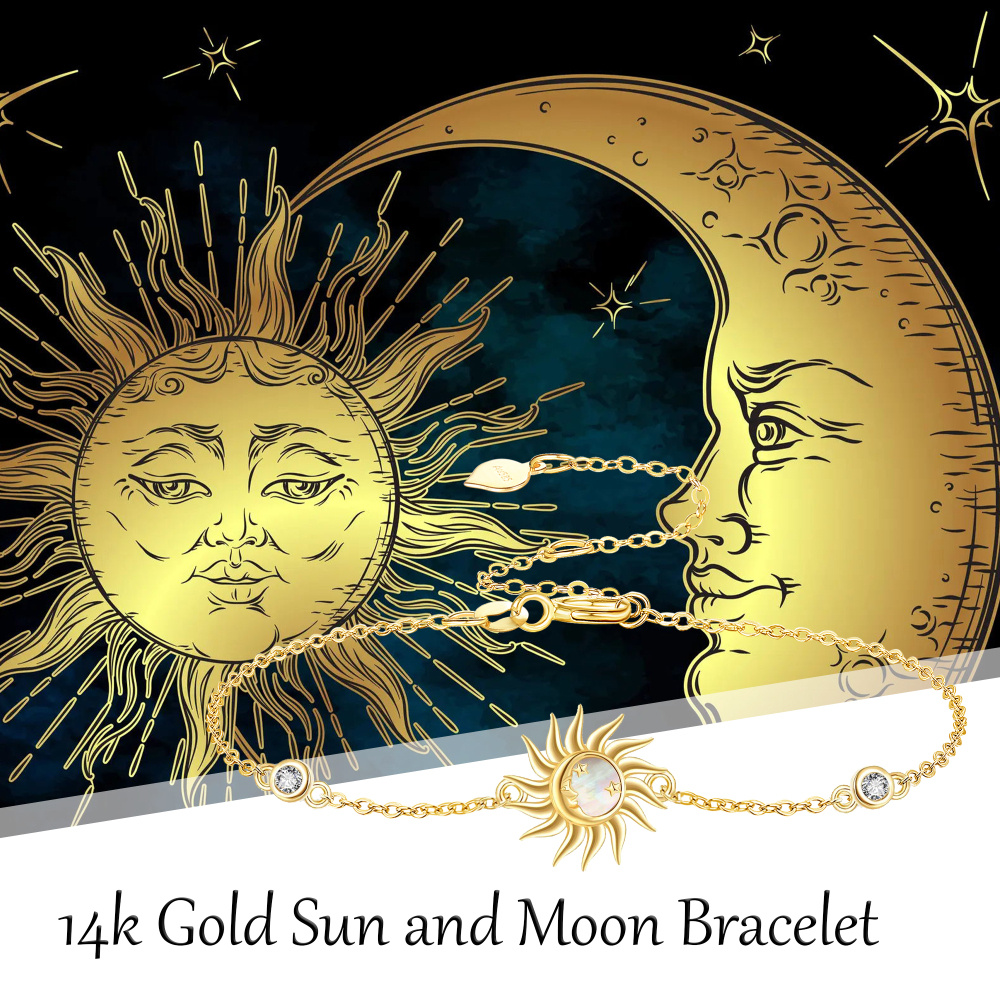 10K Gold Cubic Zirconia & Opal Sun Bracelet for Women-6