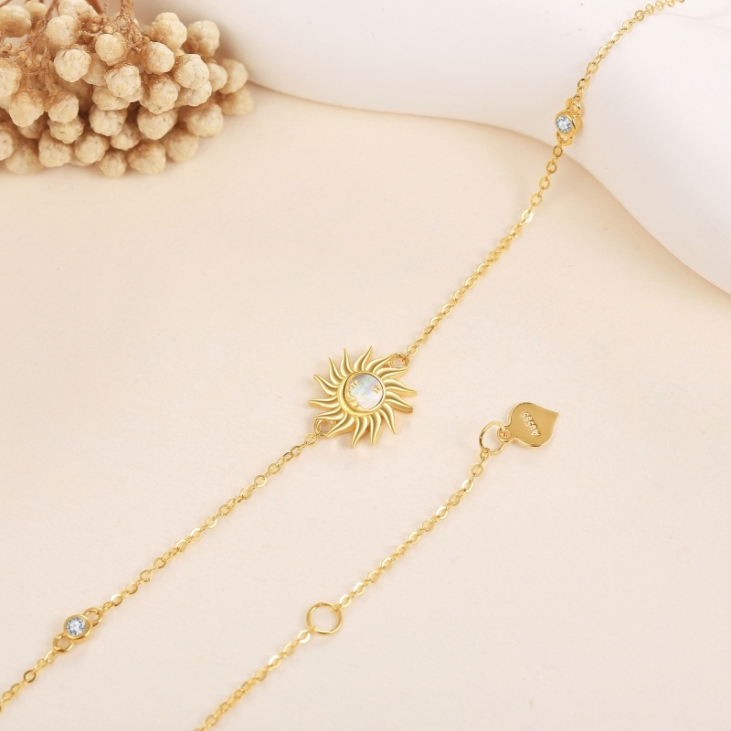 10K witgouden armband met kubieke zirkonia en opaal in de vorm van een zon-3