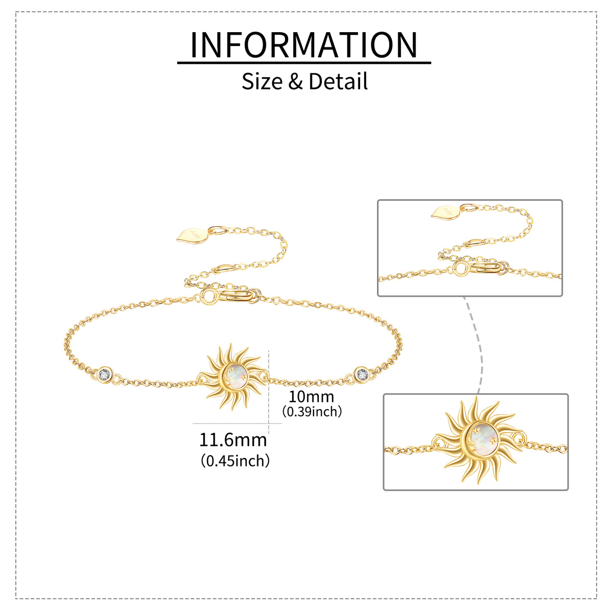 14K Gold Cubic Zirconia & Opal Sun Bracelet for Women-6