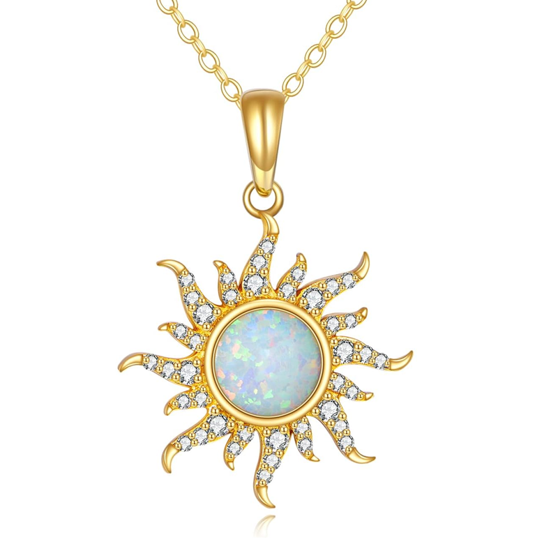 14K Gold Opal Sun Necklace for Women-1