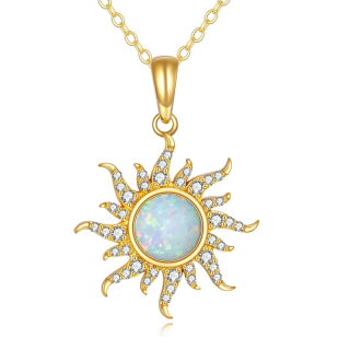 14K Gold Opal Sun Necklace for Women-10