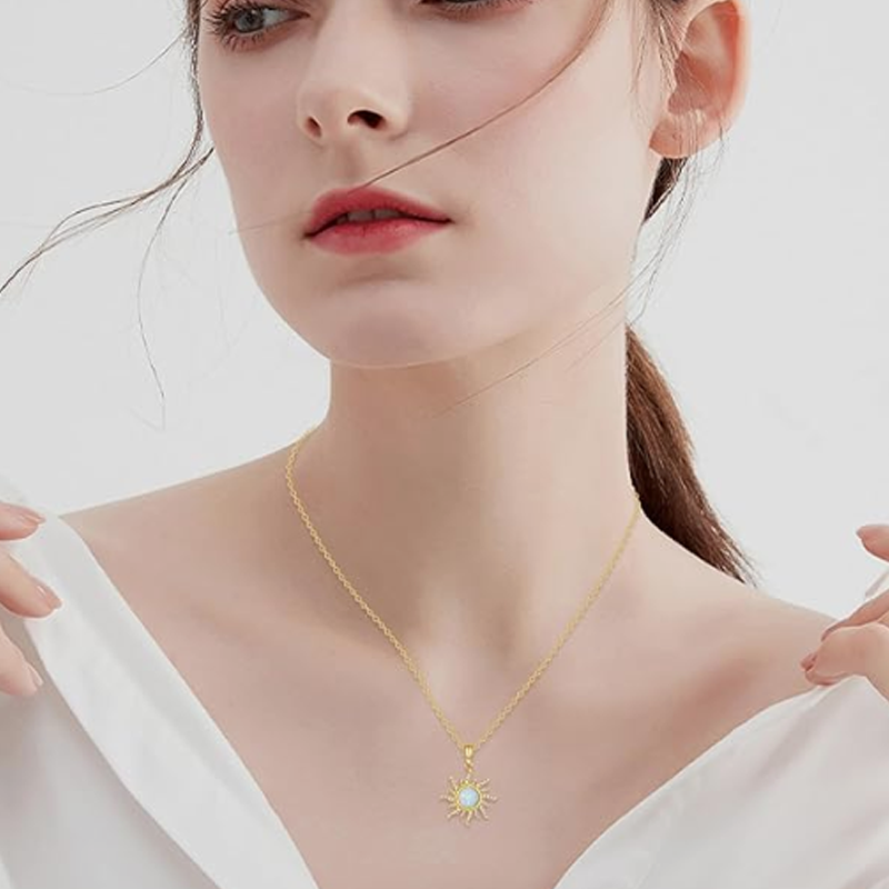 14K Gold Opal Sun Necklace for Women-2