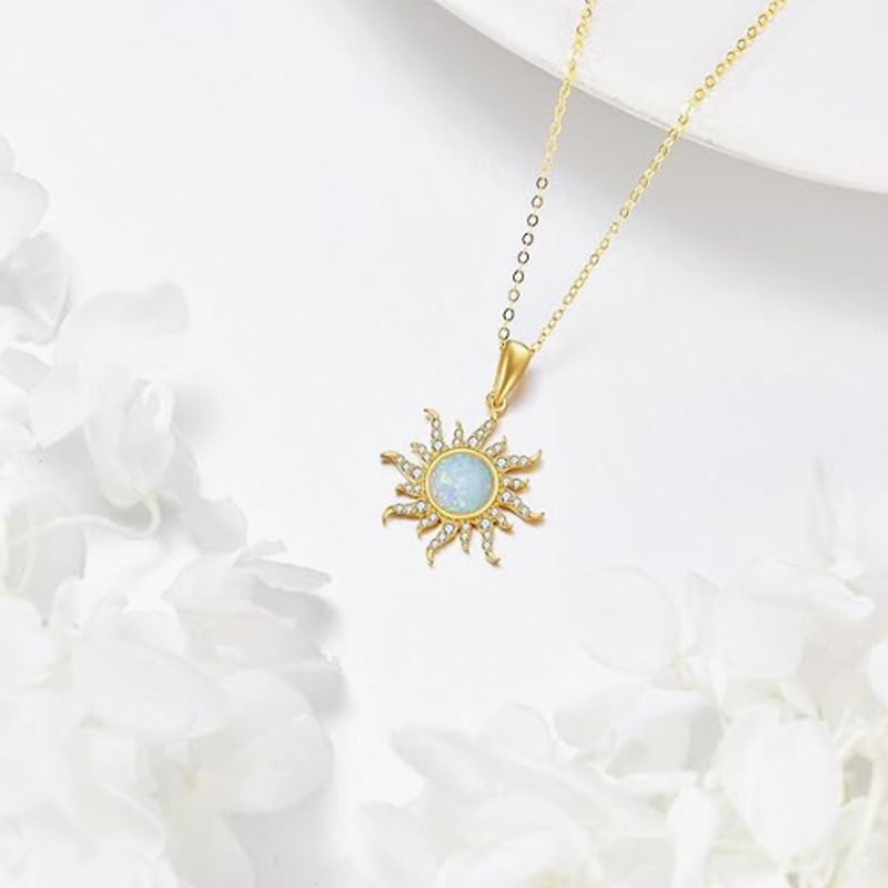 14K Gold Opal Sun Necklace for Women-3