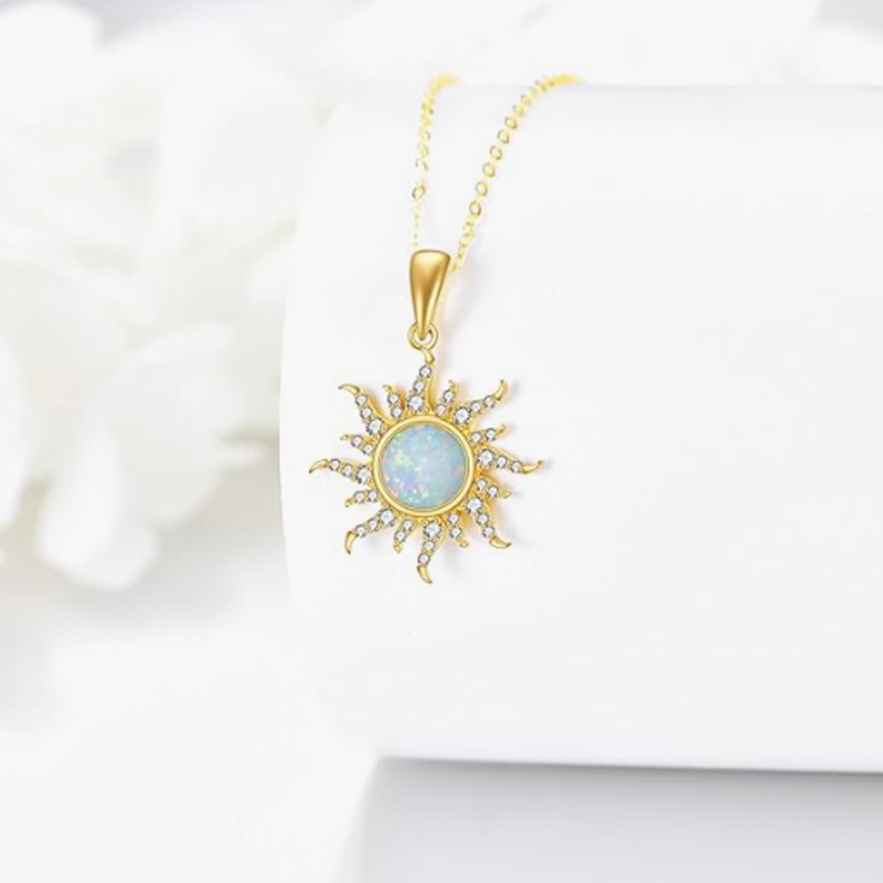 14K Gold Opal Sun Necklace for Women-4