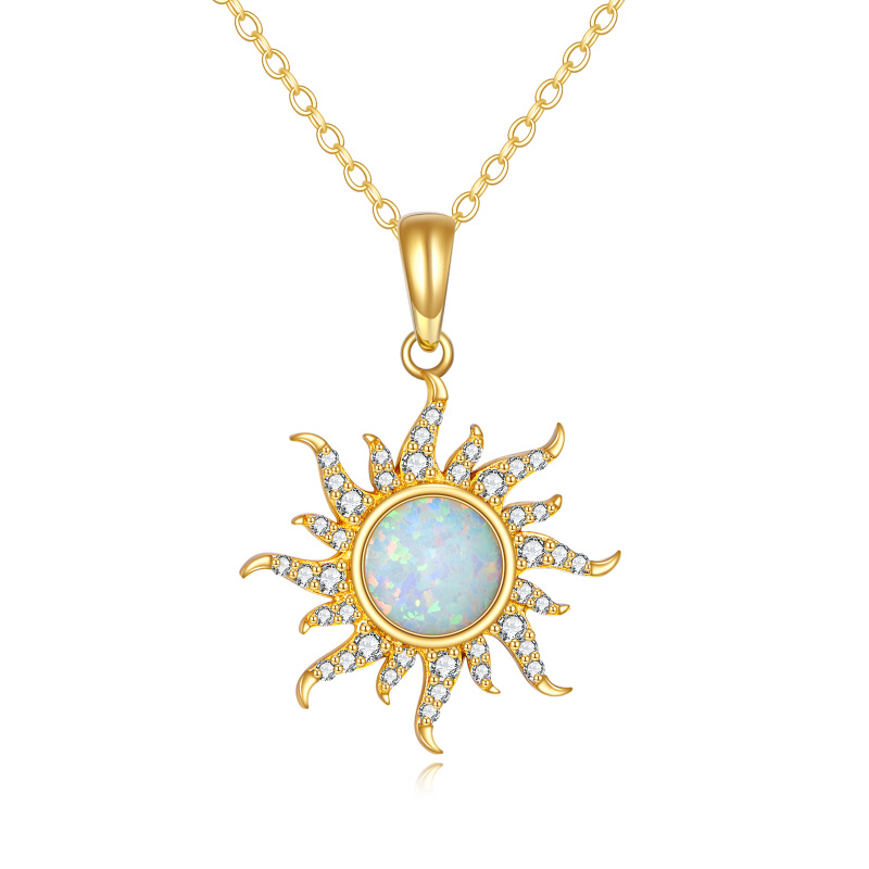 10K Gold Opal Sun Necklace for Women-13