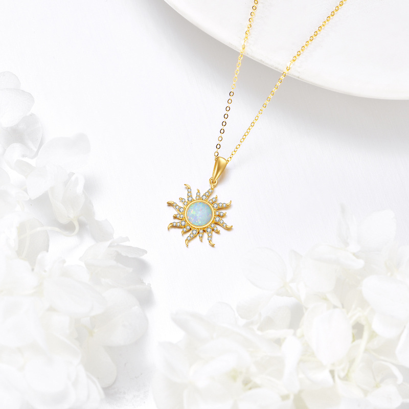 10K Gold Opal Sun Necklace for Women-4