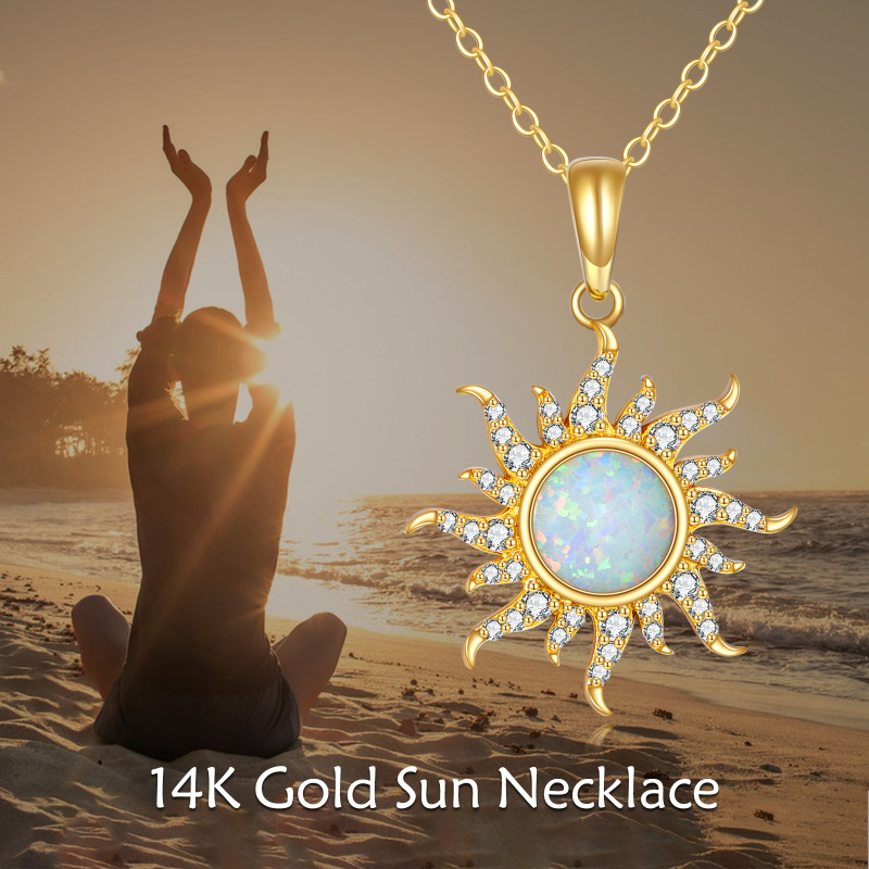 10K Gold Opal Sun Necklace for Women-6
