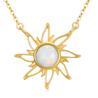 14K Gold Opal Sun Pendant Necklace-6