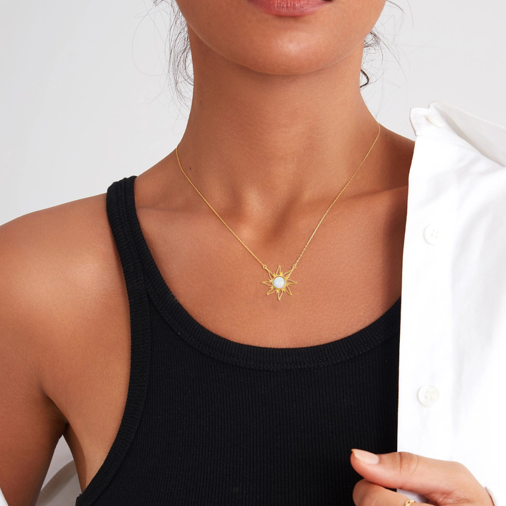 10K Gold Opal Sun Pendant Necklace-3