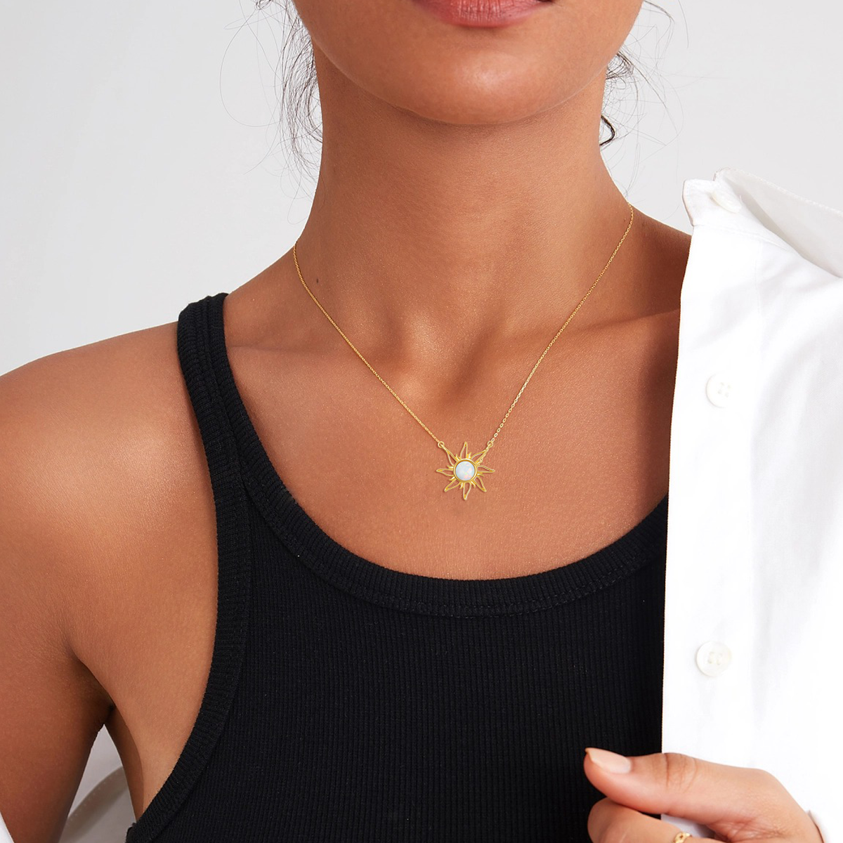 Collar con colgante de sol de ópalo en oro de 14 quilates-3