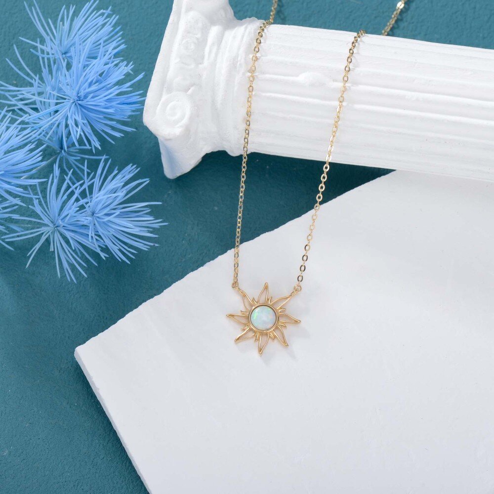 10K Gold Opal Sun Pendant Necklace-5