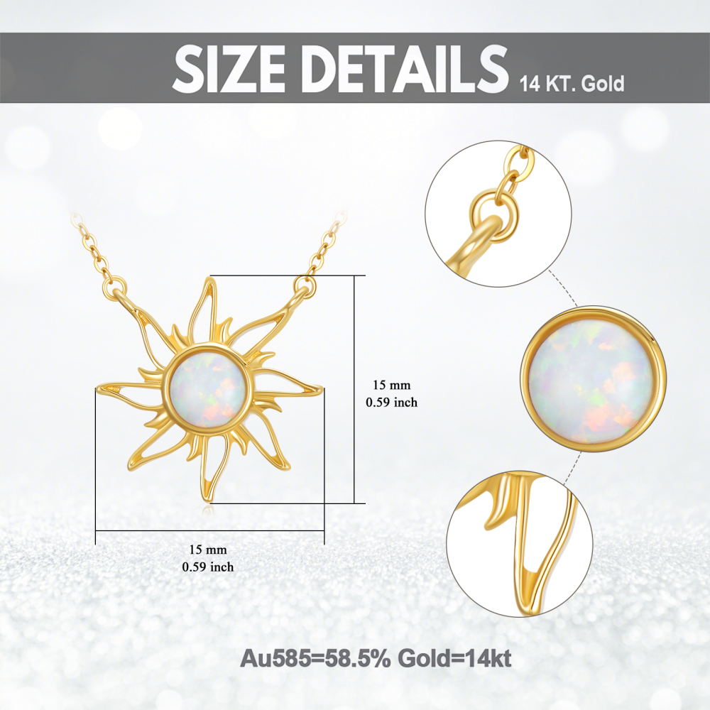10K Gold Opal Sun Pendant Necklace-6