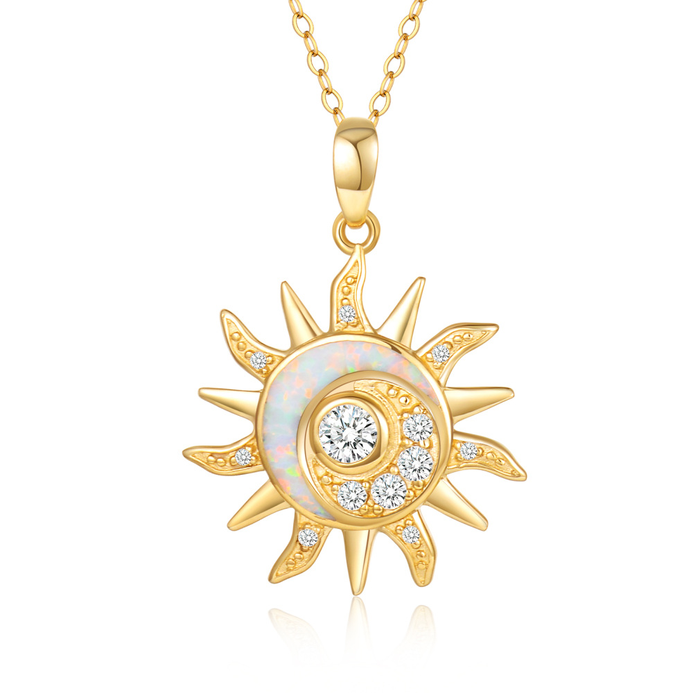 10K Gold Opal Sun Pendant Necklace-1