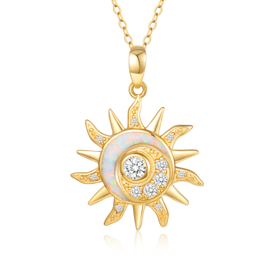 14K Gold Opal Sun Pendant Necklace