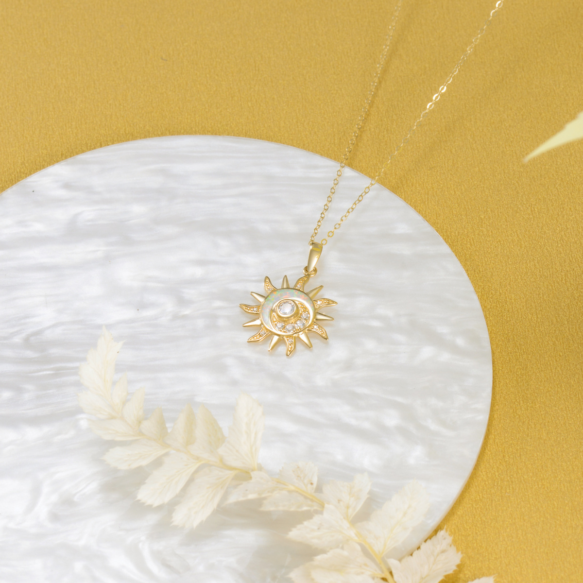 14K Gold Opal Sun Pendant Necklace-4