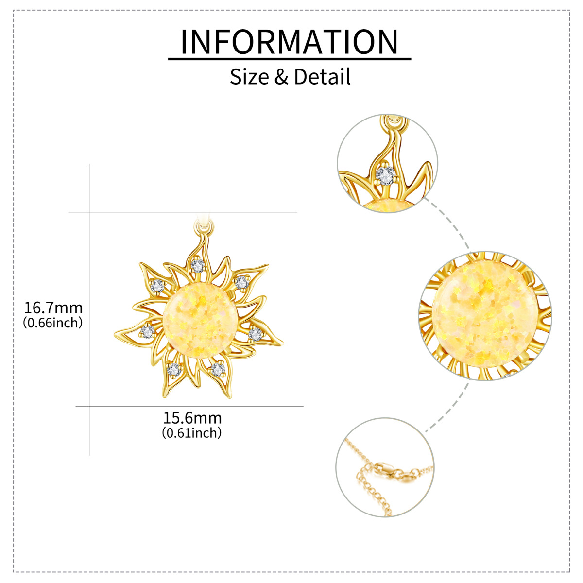 Pendentif soleil opale en or 14 carats avec collier en zircone cubique-5