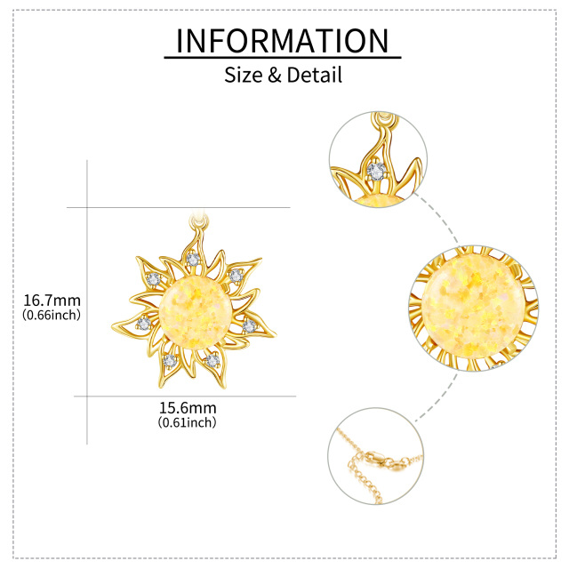 14K Gold Opal Sun Pendant With Cubic Zirconia Necklace-5