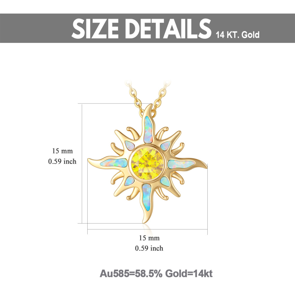 10K Gold Cubic Zirconia & Opal Sun Pendant Necklace-5