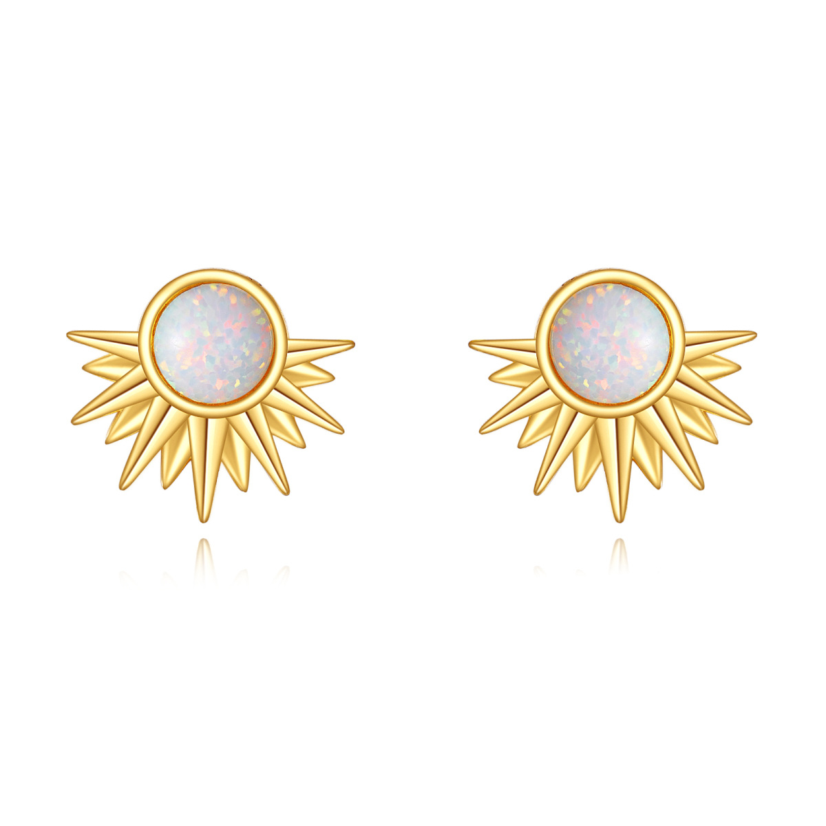 Aretes tipo sol con ópalo en oro de 14 quilates-1