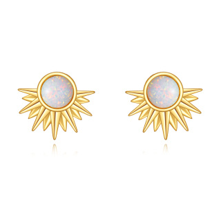 14K Gold Opal Sun Stud Earrings-2