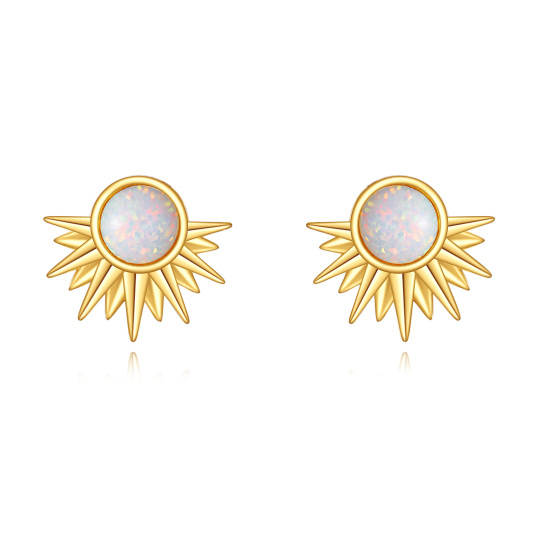 14K Gold Opal Sun Stud Earrings