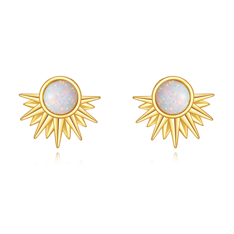 10K Gold Opal Sun Stud Earrings-3