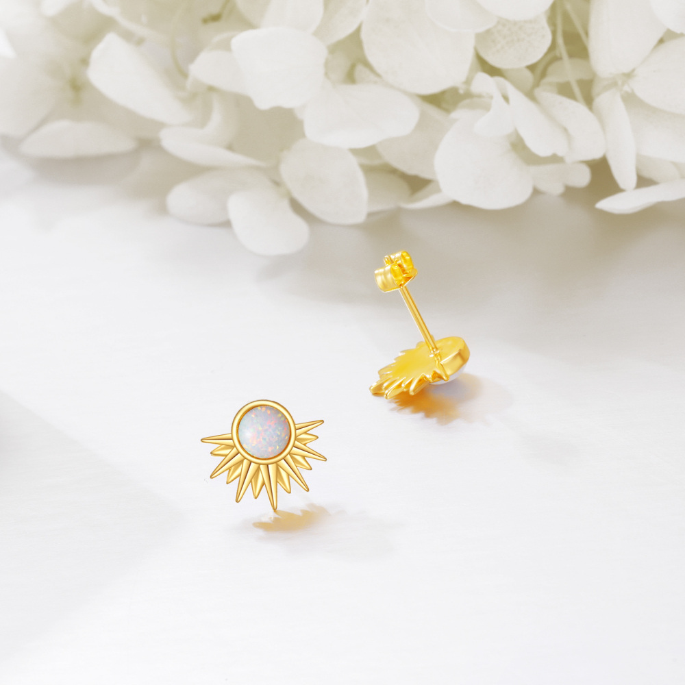 10K Gold Opal Sun Stud Earrings-3