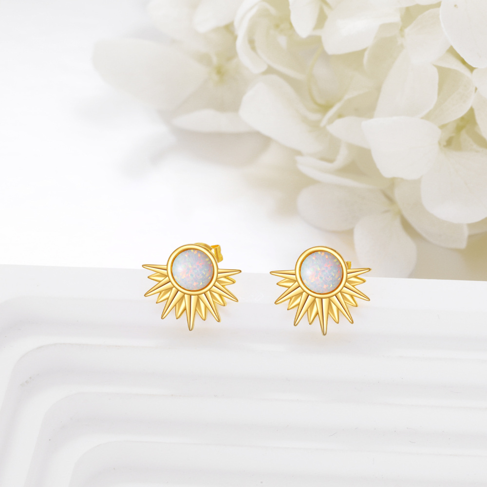 10K Gold Opal Sun Stud Earrings-4